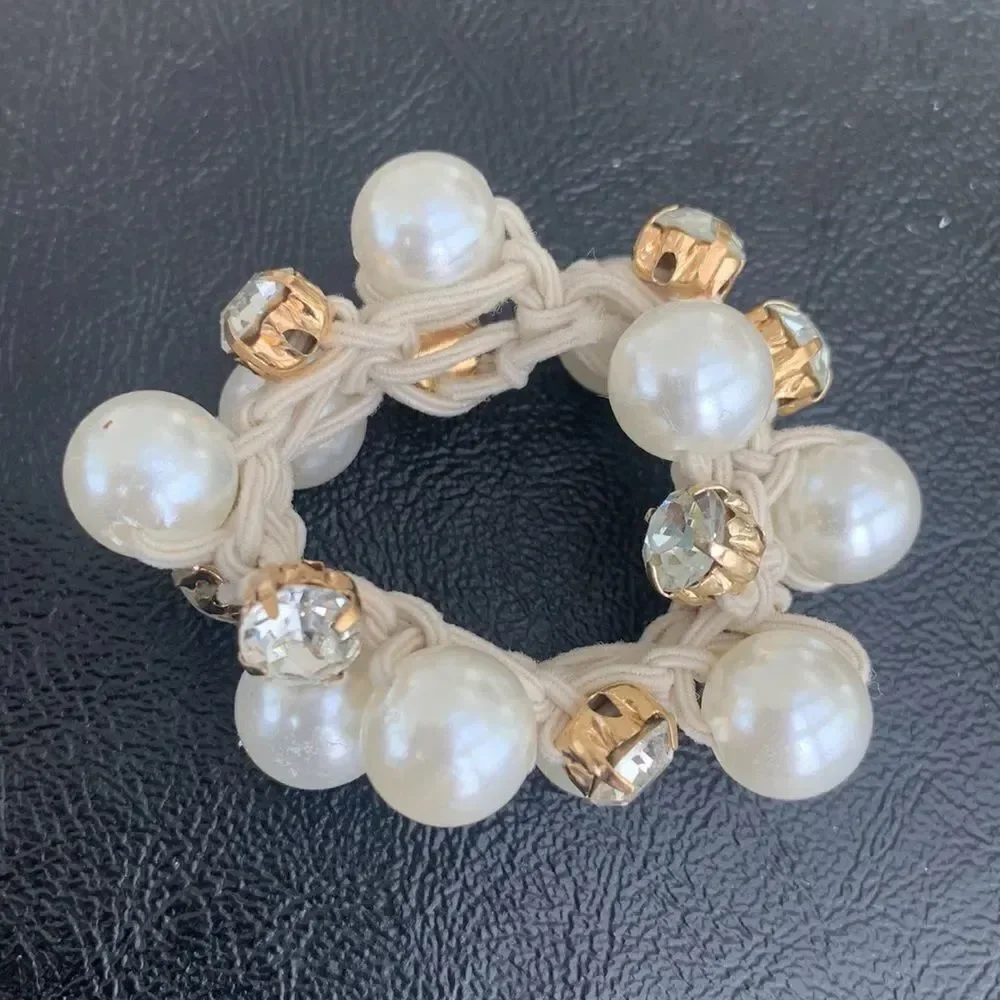 Set of 3 Pearl and Crystal Hair Ties Elastic Band Scrunchies